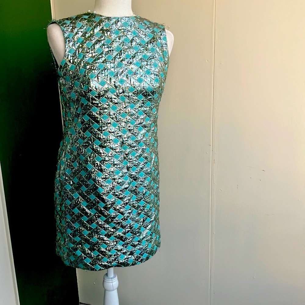 Vintage 60s Metallic Aquamarine Mini Dress